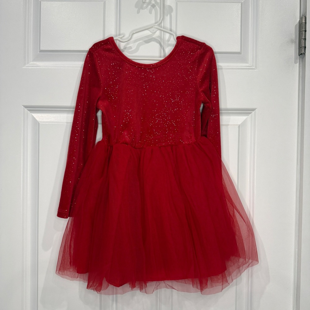 Cat Jack Red Sparkle Tulle Long Sleeve Dress Girls Size XS‎ 4/5